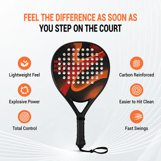 Hybrid Carbon Fiber Padel Racket Matte Red Black with High Rebound EVA Core - Explosive Power Spin Racket