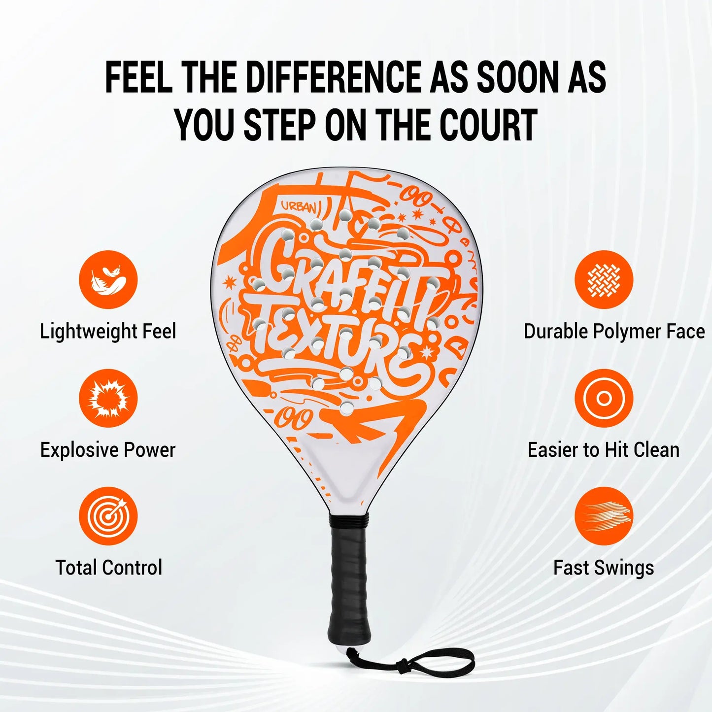 Padel Racket Set of 2 - Reinforced ABS Frame with Explosive EVA Rebound Core, Anti-Slip Grip Paddle Tennis Racquets, Includes 2 Balls & Carry Bag（Vibrant Orange）