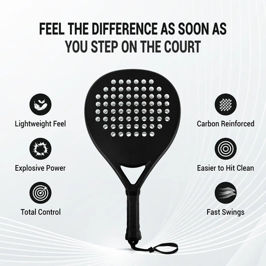 Hybrid Carbon Fiber Padel Racket Matte Stealth Black with High Resilience EVA Core - Power Control Racket