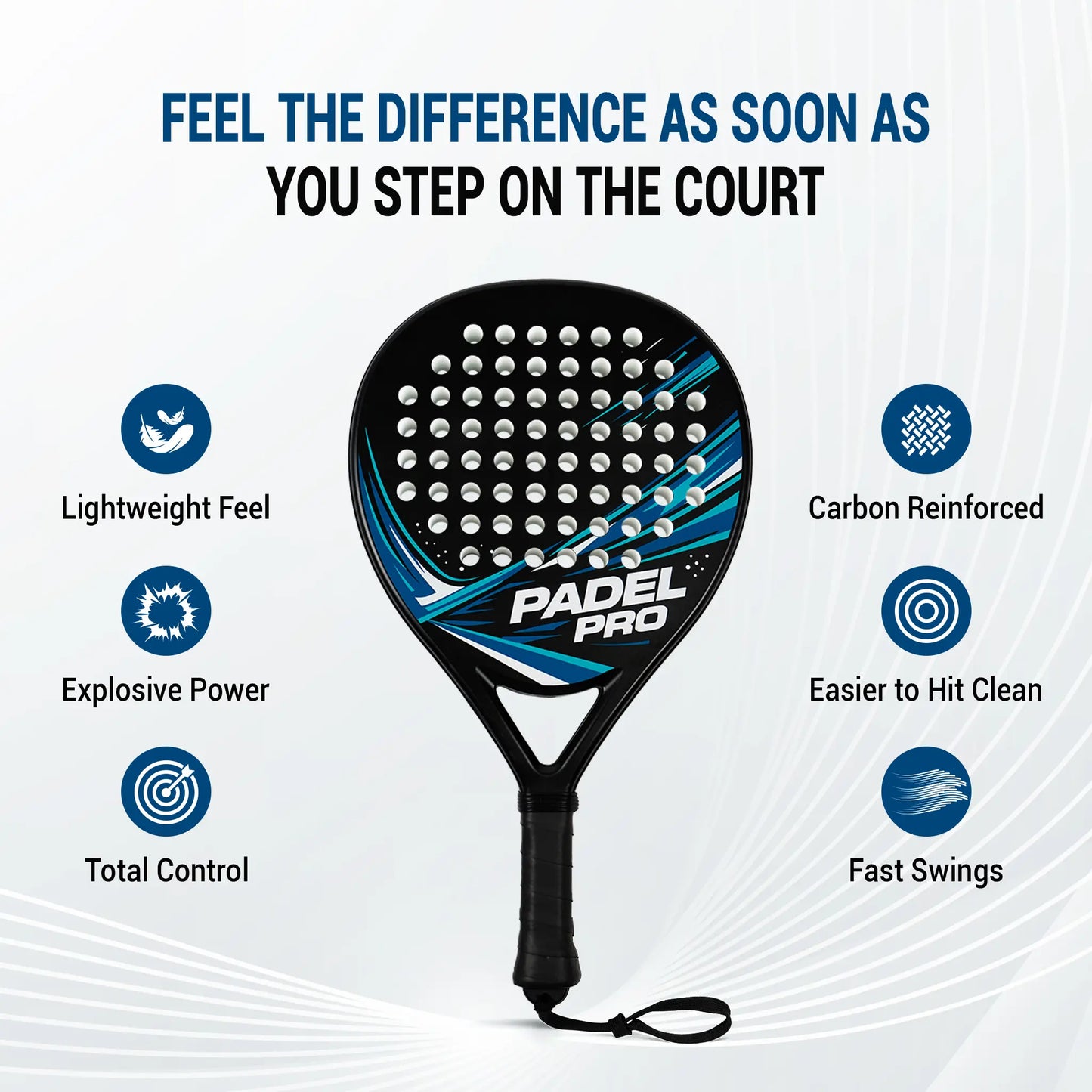 Hybrid Carbon Fiber Padel Racket Matte Blue Black with High Elasticity EVA Core - Lightweight Control Racket