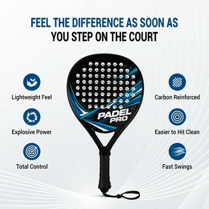 Hybrid Carbon Fiber Padel Racket Matte Blue Black with High Elasticity EVA Core - Lightweight Control Racket