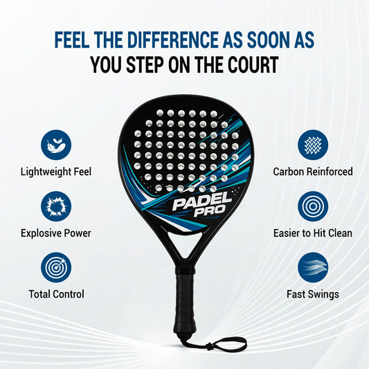 Hybrid Carbon Fiber Padel Racket Matte Blue Black with High Elasticity EVA Core - Lightweight Control Racket