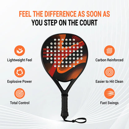 Hybrid Carbon Fiber Padel Racket Matte Red Black with High Rebound EVA Core - Explosive Power Spin Racket