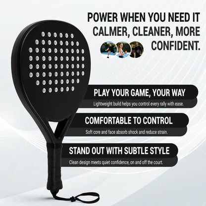 Hybrid Carbon Fiber Padel Racket Matte Stealth Black with High Resilience EVA Core - Power Control Racket
