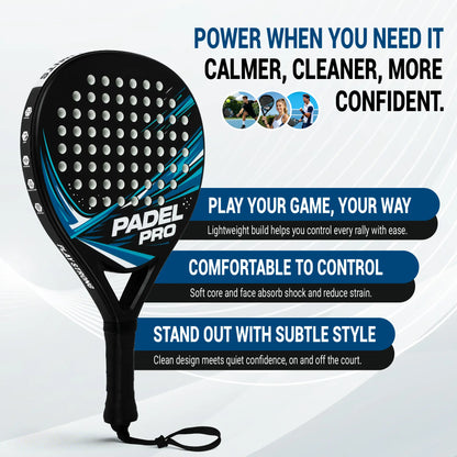 Hybrid Carbon Fiber Padel Racket Matte Blue Black with High Elasticity EVA Core - Lightweight Control Racket