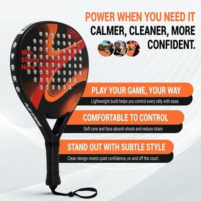 Hybrid Carbon Fiber Padel Racket Matte Red Black with High Rebound EVA Core - Explosive Power Spin Racket