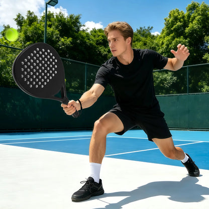 Hybrid Carbon Fiber Padel Racket Matte Stealth Black with High Resilience EVA Core - Power Control Racket
