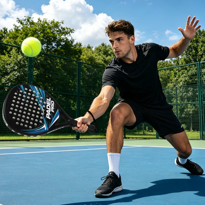 Hybrid Carbon Fiber Padel Racket Matte Blue Black with High Elasticity EVA Core - Lightweight Control Racket