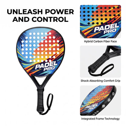 Professional Carbon Fiber Padel Racket with High-Density EVA Foam Core – Power & Control Hybrid Shape