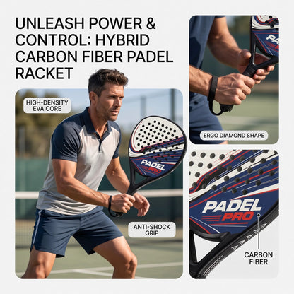 Lightweight Composite Carbon Fiber Padel Racquet EVA Closed-Cell Foam – Durable One-Piece High Visibility Design