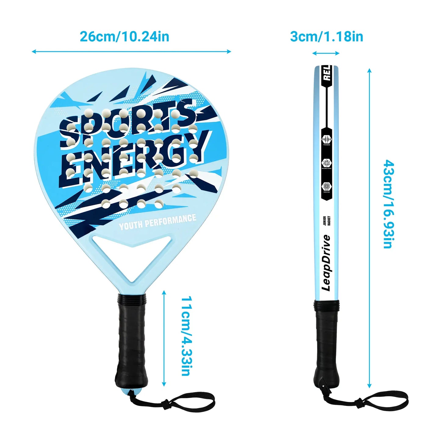 Junior Padel Rackets Set - Lightweight ABS Youth Paddle Tennis Racket with High Rebound EVA Foam Core for Kids & Teens(Teenage Blue)