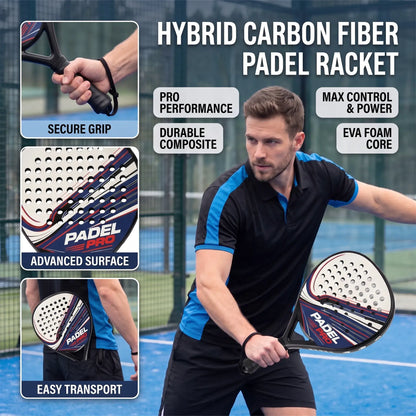 Lightweight Composite Carbon Fiber Padel Racquet EVA Closed-Cell Foam – Durable One-Piece High Visibility Design