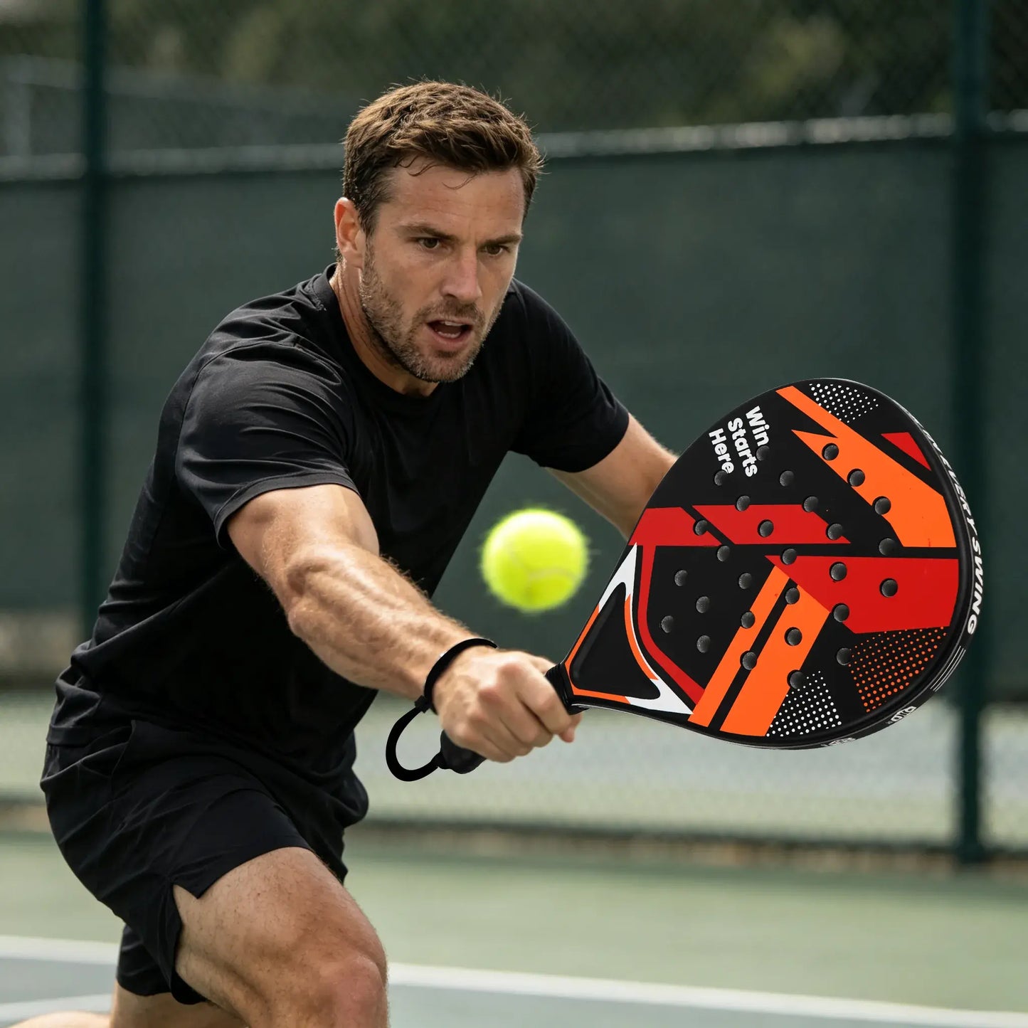 Padel Racket Set - Durable ABS Frame & High Rebound EVA Core, Adult Paddle Tennis Racquets with Non-Slip Grip, Includes 2 Balls & Carry Bag（Red and black）