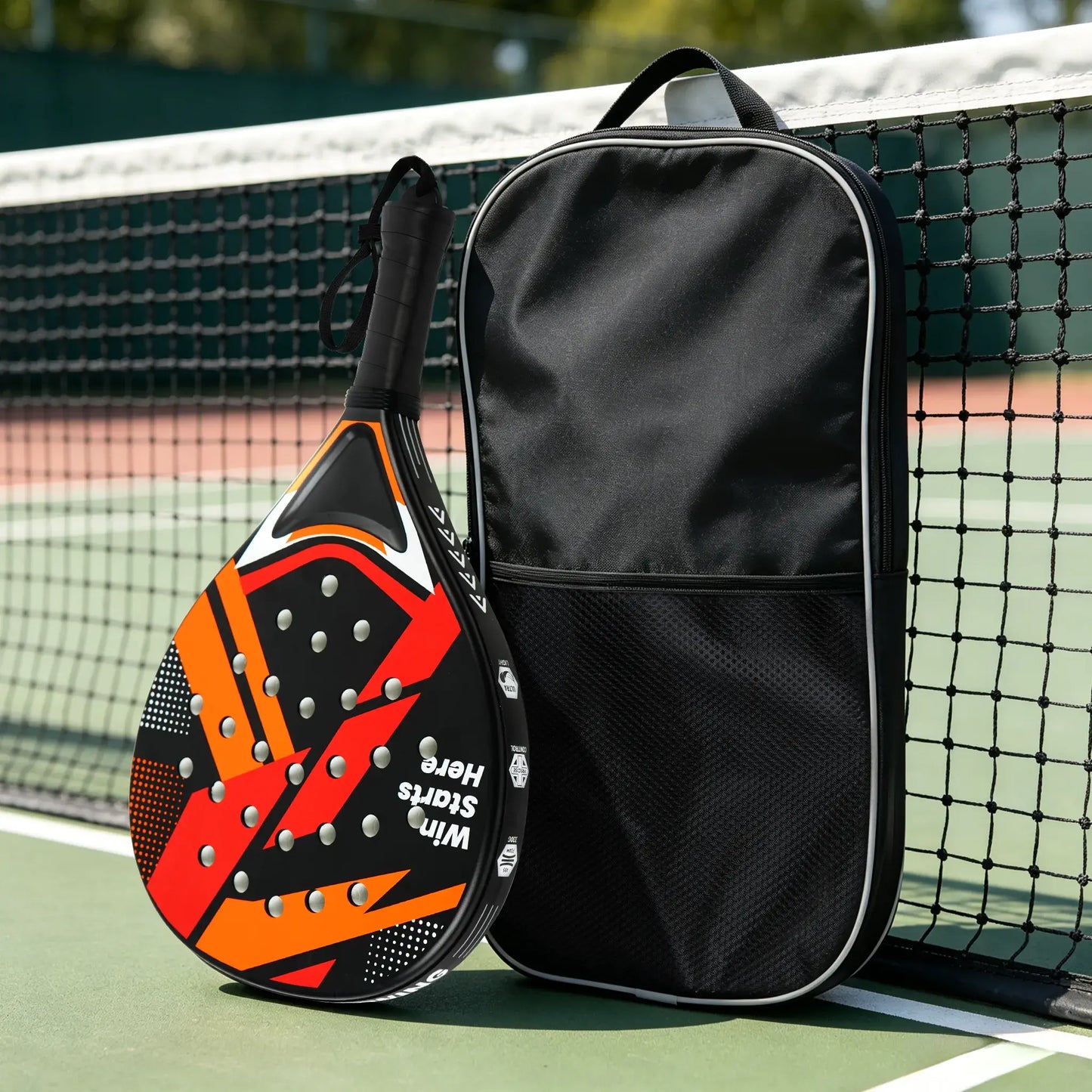 Padel Racket Set - Durable ABS Frame & High Rebound EVA Core, Adult Paddle Tennis Racquets with Non-Slip Grip, Includes 2 Balls & Carry Bag（Red and black）