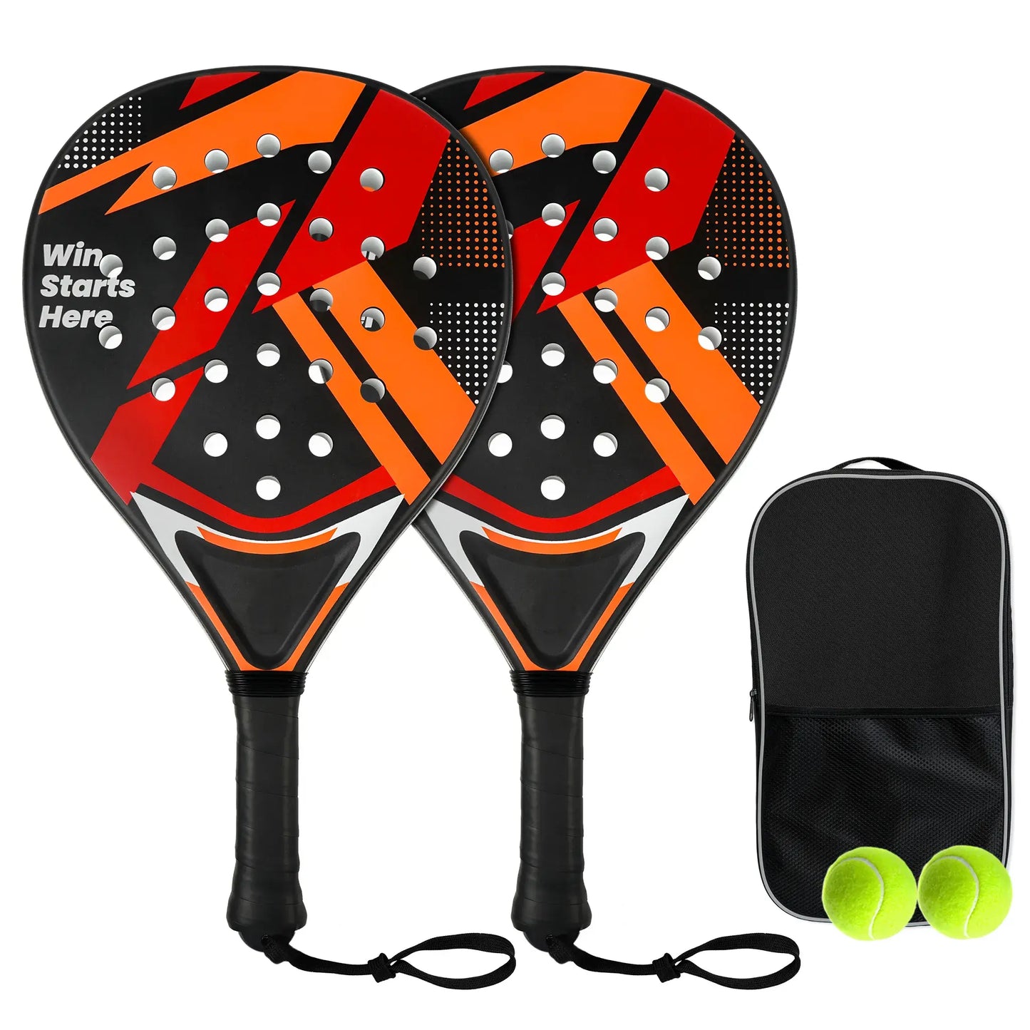 Padel Racket Set - Durable ABS Frame & High Rebound EVA Core, Adult Paddle Tennis Racquets with Non-Slip Grip, Includes 2 Balls & Carry Bag（Red and black）