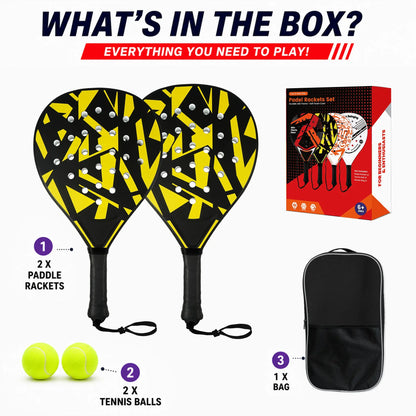 Padel Rackets Set - Strong ABS Construction & High Resilience EVA Core, Power & Control Paddle Tennis Racquets, Includes 2 Balls & Carry Bag（Yellow and Black ）