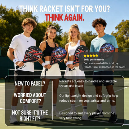 Lightweight Padel Tennis Racket - Premium Glass Fiber Padle Racket with High Resilience EVA Core and Non-Slip Handle(Tornado version)