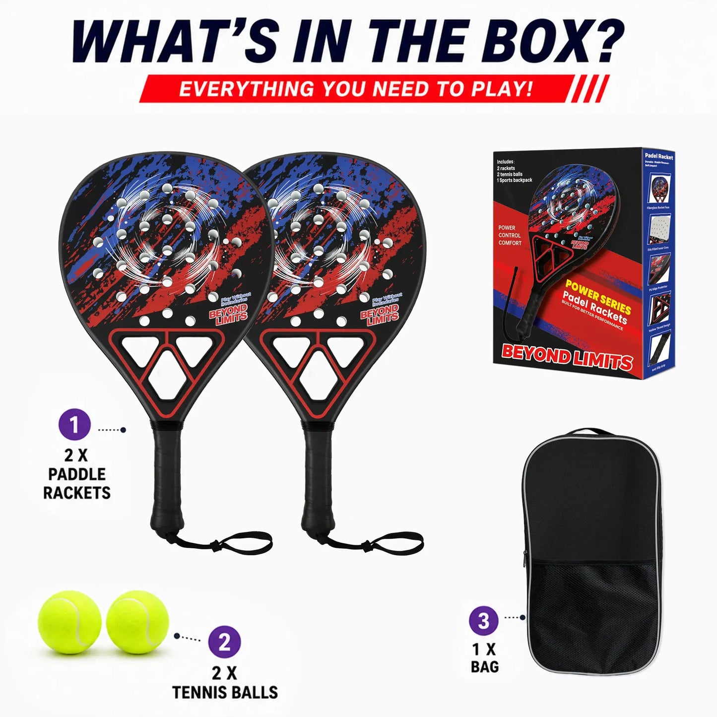 Professional Padel Tennis Racket - Strong Glass Fiber Frame, High Rebound EVA Core & Secure Anti-Slip Handle Paddle(Classic red and black)
