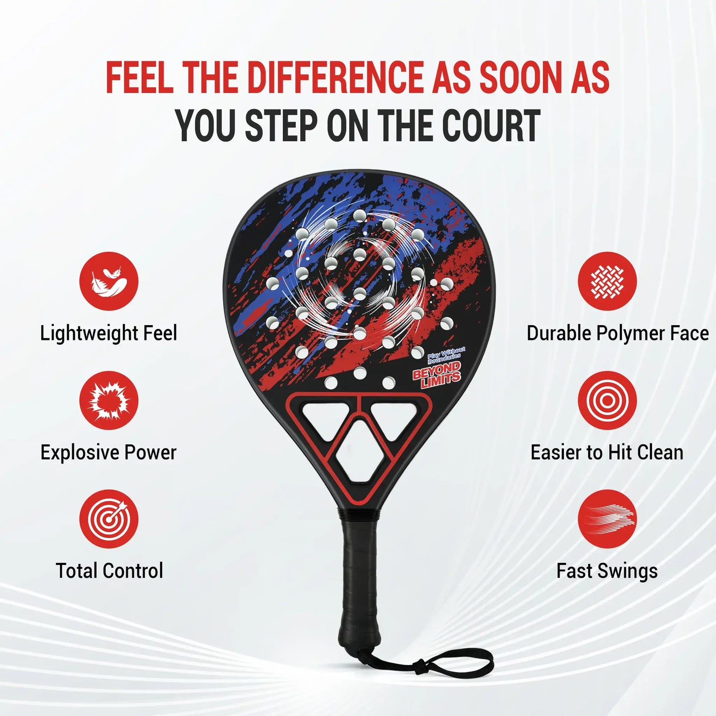 Professional Padel Tennis Racket - Strong Glass Fiber Frame, High Rebound EVA Core & Secure Anti-Slip Handle Paddle(Classic red and black)