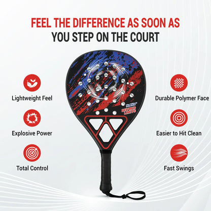 Professional Padel Tennis Racket - Strong Glass Fiber Frame, High Rebound EVA Core & Secure Anti-Slip Handle Paddle(Classic red and black)