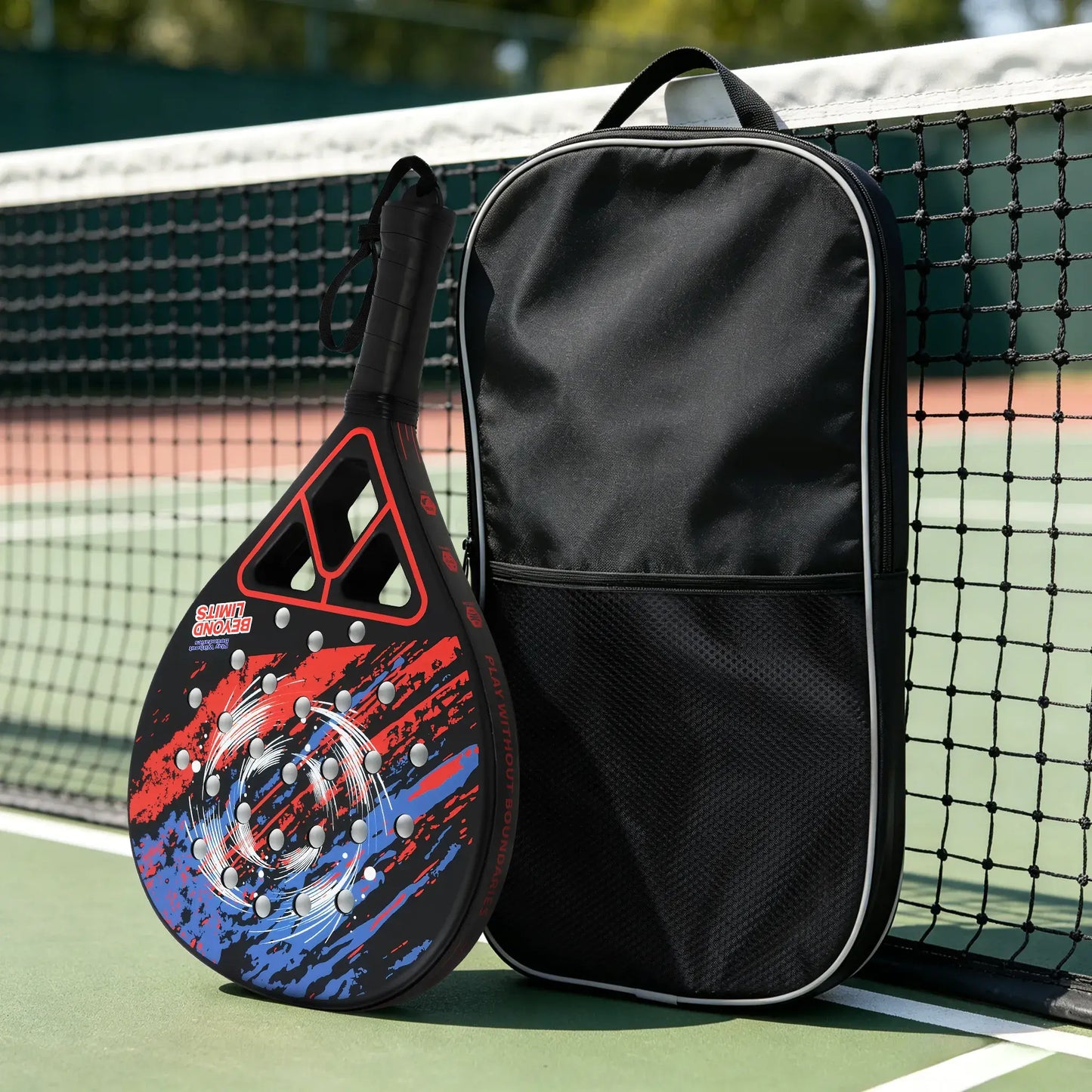 Professional Padel Tennis Racket - Strong Glass Fiber Frame, High Rebound EVA Core & Secure Anti-Slip Handle Paddle(Classic red and black)