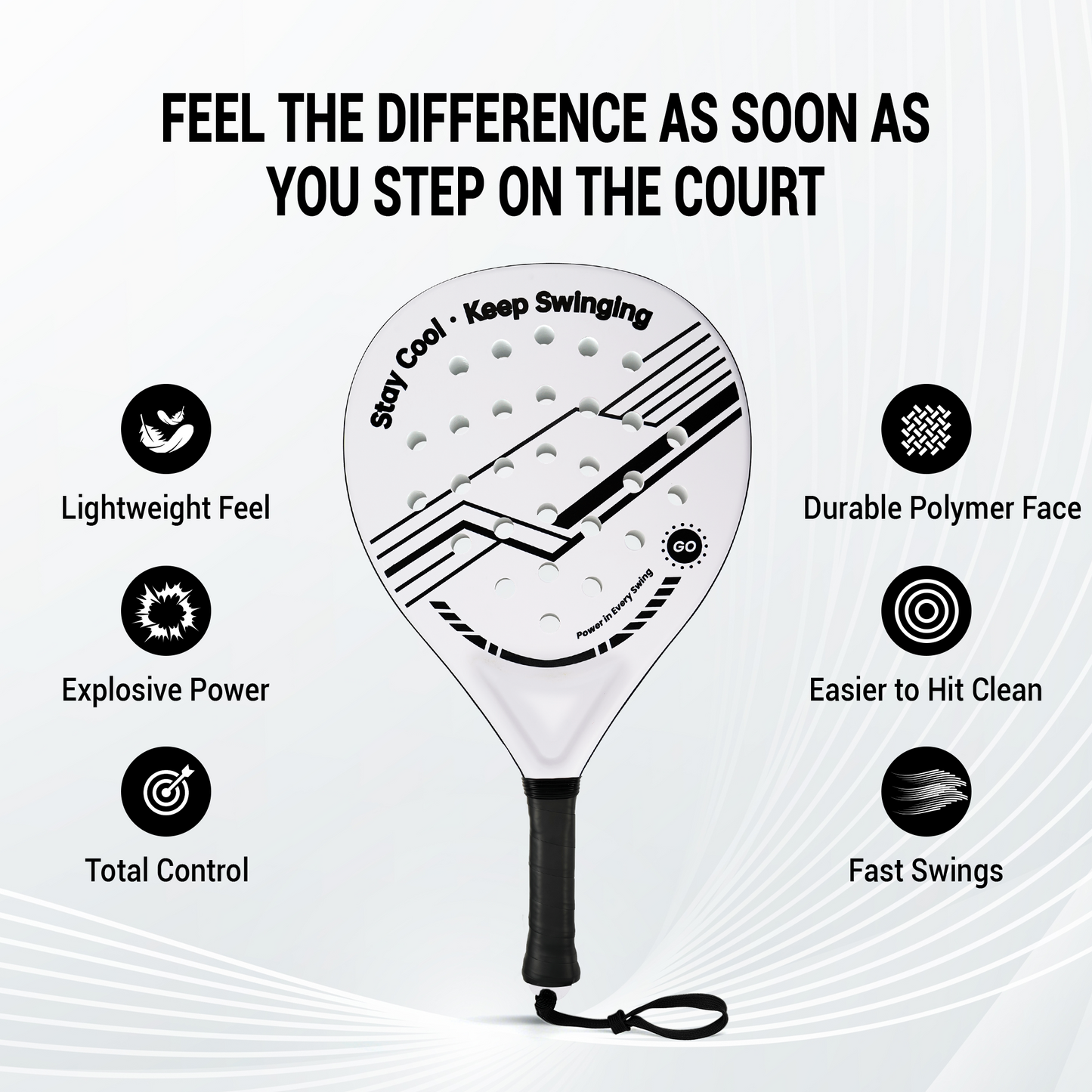 Durable Padel Rackets Set of 2 - Heavy-Duty ABS Surface & Power EVA Core, Secure Non-Slip Handle, Complete Kit with 2 Balls & Travel Bag（Black and White Strings）