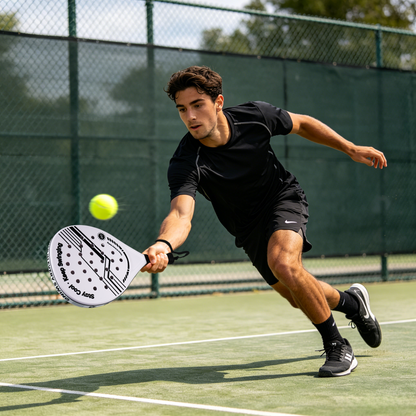 Durable Padel Rackets Set of 2 - Heavy-Duty ABS Surface & Power EVA Core, Secure Non-Slip Handle, Complete Kit with 2 Balls & Travel Bag（Black and White Strings）
