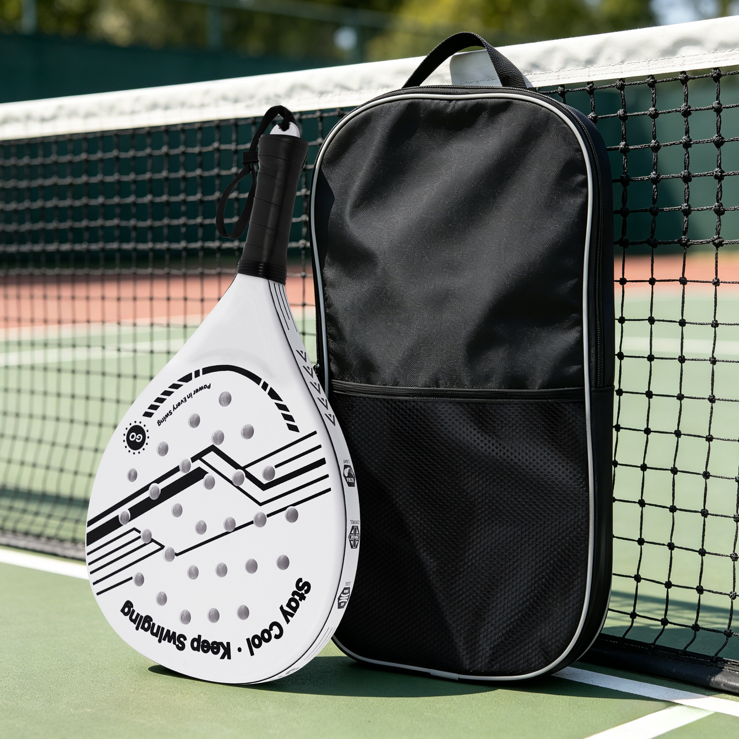 Durable Padel Rackets Set of 2 - Heavy-Duty ABS Surface & Power EVA Core, Secure Non-Slip Handle, Complete Kit with 2 Balls & Travel Bag（Black and White Strings）