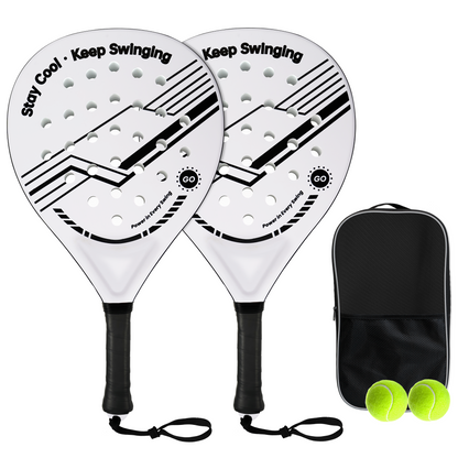 Durable Padel Rackets Set of 2 - Heavy-Duty ABS Surface & Power EVA Core, Secure Non-Slip Handle, Complete Kit with 2 Balls & Travel Bag（Black and White Strings）