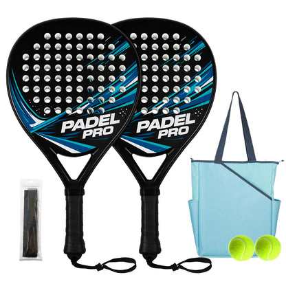 Hybrid Carbon Fiber Padel Racket Matte Blue Black with High Elasticity EVA Core - Lightweight Control Racket