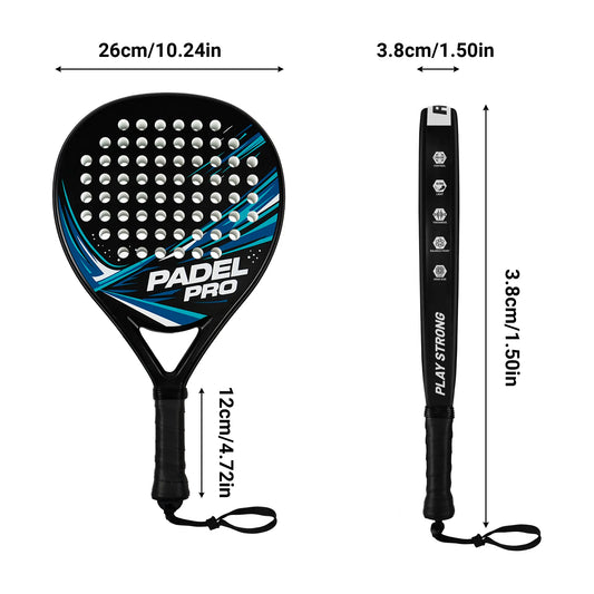 Hybrid Carbon Fiber Padel Racket Matte Blue Black with High Elasticity EVA Core - Lightweight Control Racket