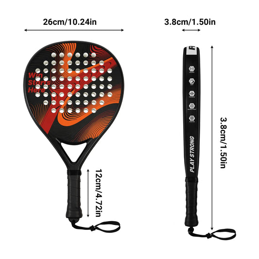 Hybrid Carbon Fiber Padel Racket Matte Red Black with High Rebound EVA Core - Explosive Power Spin Racket