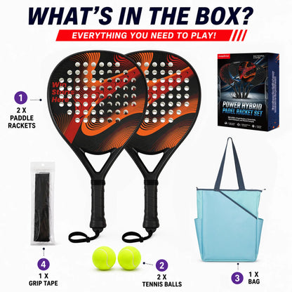 Hybrid Carbon Fiber Padel Racket Matte Red Black with High Rebound EVA Core - Explosive Power Spin Racket