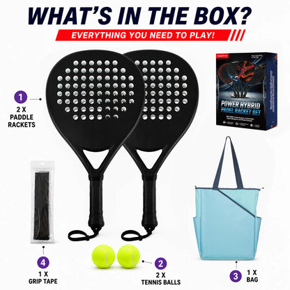 Hybrid Carbon Fiber Padel Racket Matte Stealth Black with High Resilience EVA Core - Power Control Racket