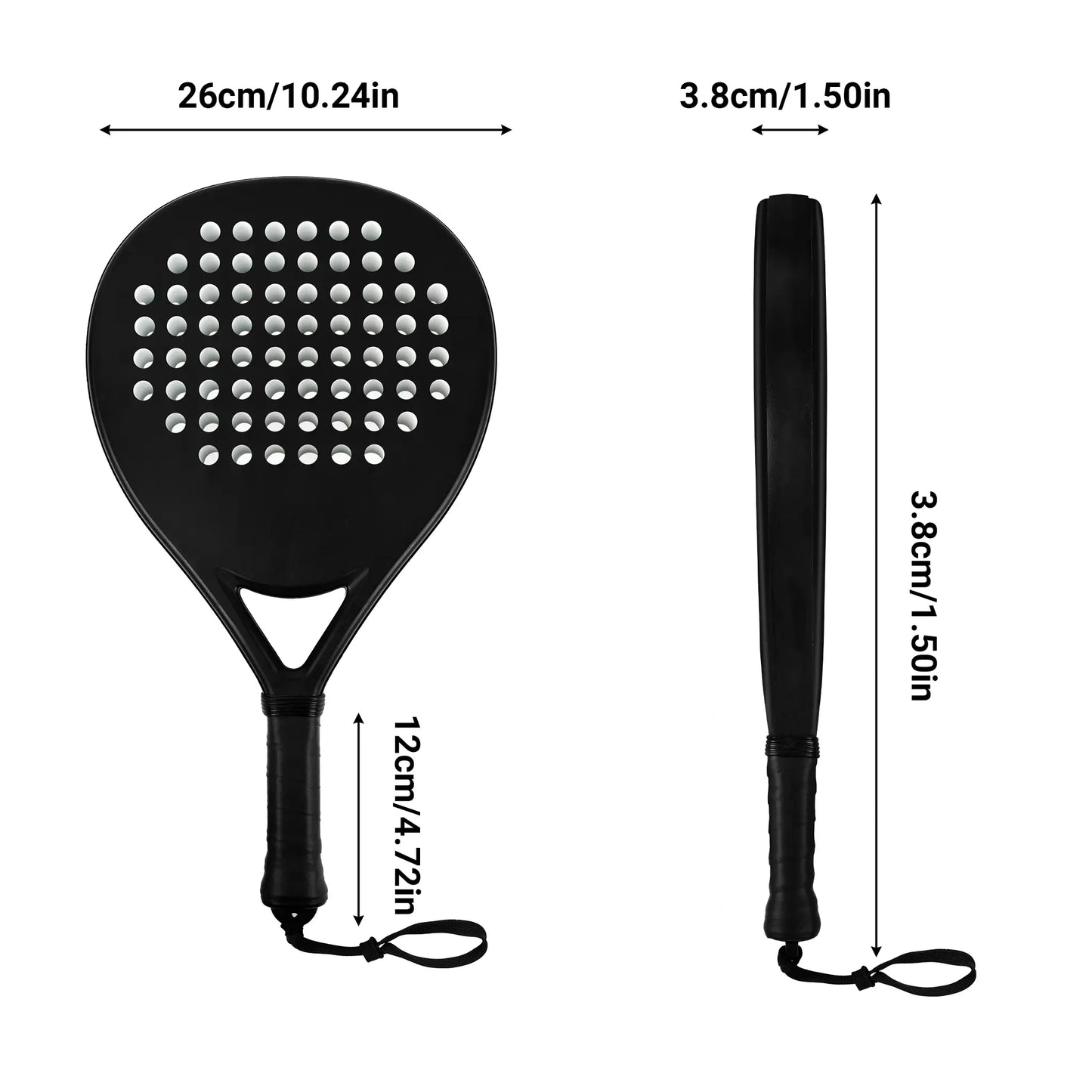Hybrid Carbon Fiber Padel Racket Matte Stealth Black with High Resilience EVA Core - Power Control Racket