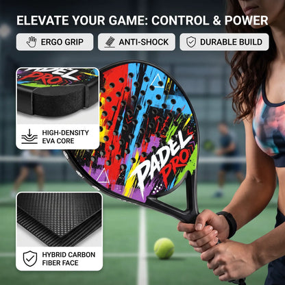 Hybrid Carbon Fiber EVA Core Padel Racket – Lightweight Professional Padel Racquet for Men Women Adults Beginners to Advanced